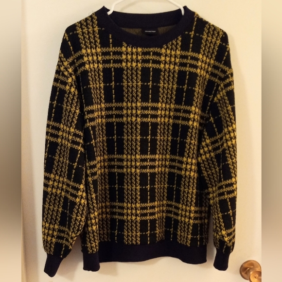 Who What Wear, Unisex Black & Yellow Plaid Sweater Medium - Picture 1 of 7